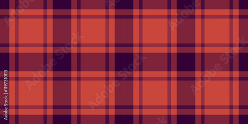 Canvas texture vector pattern, royalty textile check background. Invite seamless plaid tartan fabric in red and dark colors.
