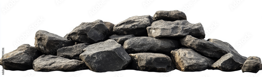pile of dark, rough stones arranged haphazardly, showcasing their natural texture and color. Ideal for landscaping or construction projects pile of dark, rough stones arranged haphazardly, showcasing their natural texture and color. Ideal for landscaping or construction projects