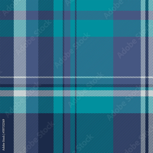 France texture plaid textile, direct vector check fabric. Full tartan seamless pattern background in blue and cyan colors.