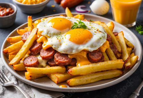 vibrant appetizer of a popular street food dish called salchipapas 