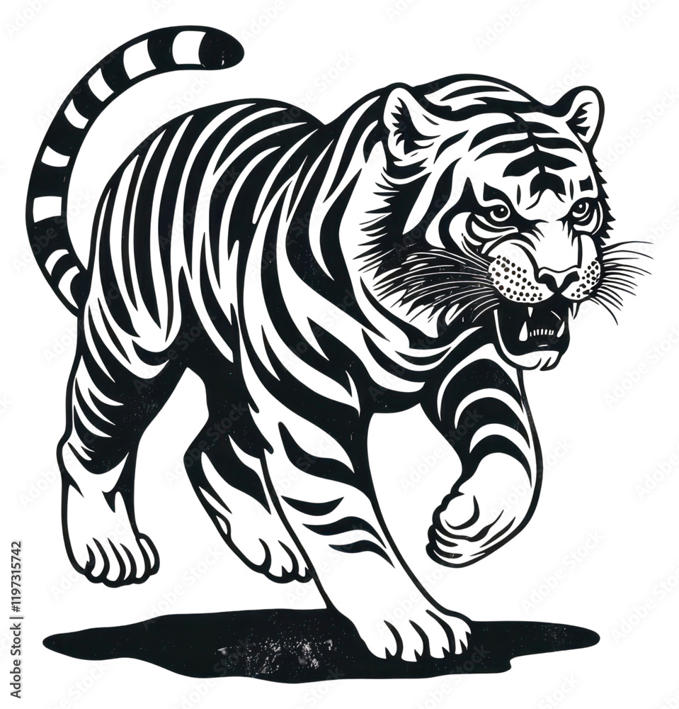 Obraz premium PNG Crawling tiger art illustration wildlife.