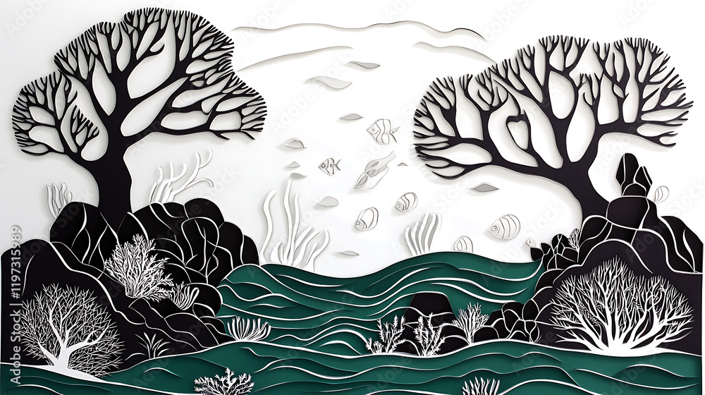 custom made wallpaper toronto digital Paper art and cut style concept of World Oceans craft paper of sea waves Beautiful underwater world Paper art and cut style