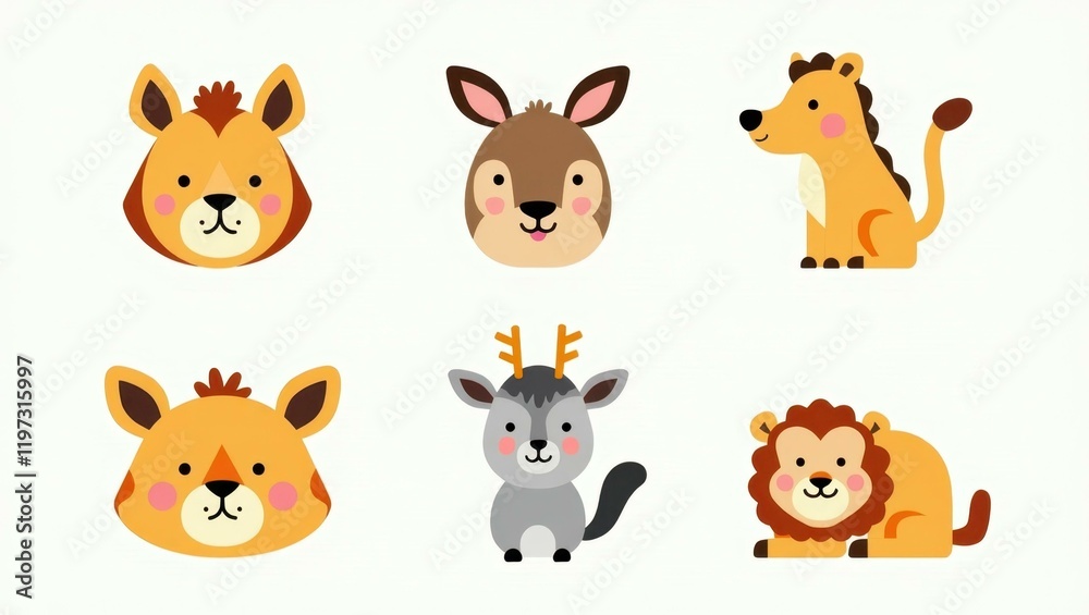 web with animals icons 2d flat icons illustration web with animals icons 2d flat icons illustration