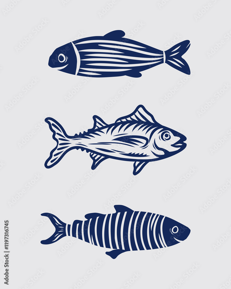 Fototapeta premium Marine Fish collection illustration clip art poster fabric textile wallpaper print art isolated