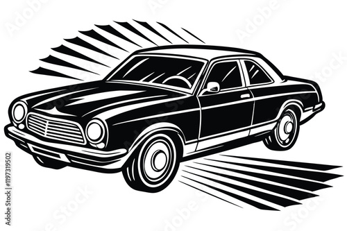 Modern Sports Car Black and White Vector Silhouette