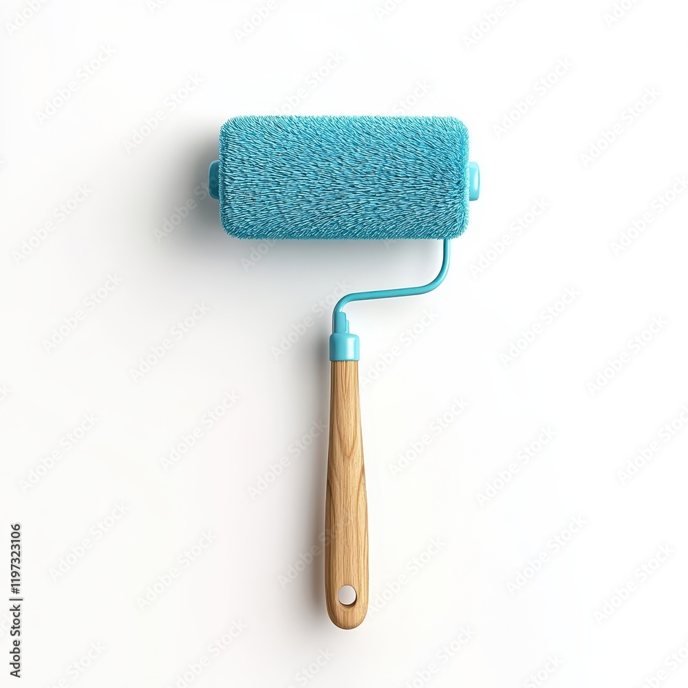 Obraz premium Bright Blue Paint Roller on a Clean White Background, Ideal for Home Improvement, DIY Projects, or Artistic Painting Endeavors, Perfect for Stock Photography Use