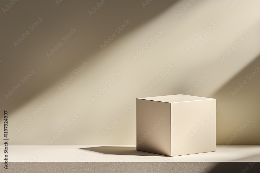 Minimalist cube casting shadows on a neutral background in soft lighting Minimalist cube casting shadows on a neutral background in soft lighting