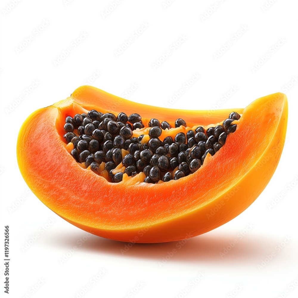 Fresh and vibrant slice of ripe papaya showcasing its unique colors and texture. Fresh and vibrant slice of ripe papaya showcasing its unique colors and texture.