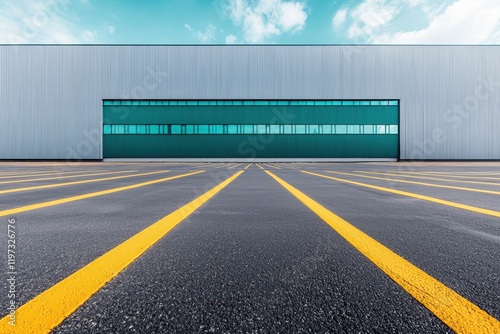 Wallpaper Mural Modern Industrial Building with Blue Sky and Yellow Parking Lines Torontodigital.ca