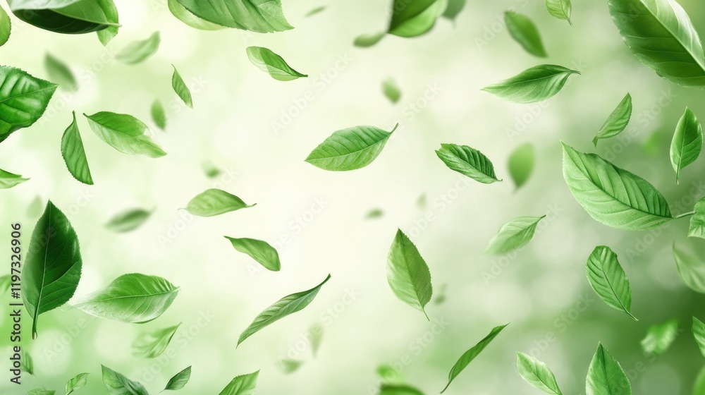 Naklejka premium Spring leaves and foliage in background with soft bokeh effect