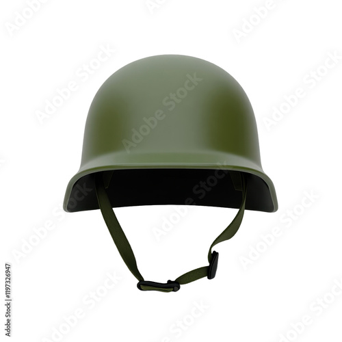 close-up view of a classic olive-green military helmet