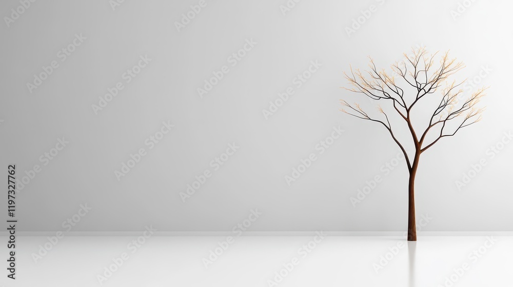 Obraz premium Single black-and-white tree silhouette on a clean white background, nature minimalism