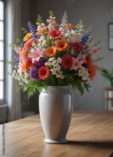 A beautifully arranged bouquet of fresh flowers in a large vase, fresh flowers, decorative flowers, flower arrangement