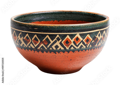 Artistic pottery bowl with unique patterns studio setting high fidelity close-up view for creative inspiration isolated on transparent background png