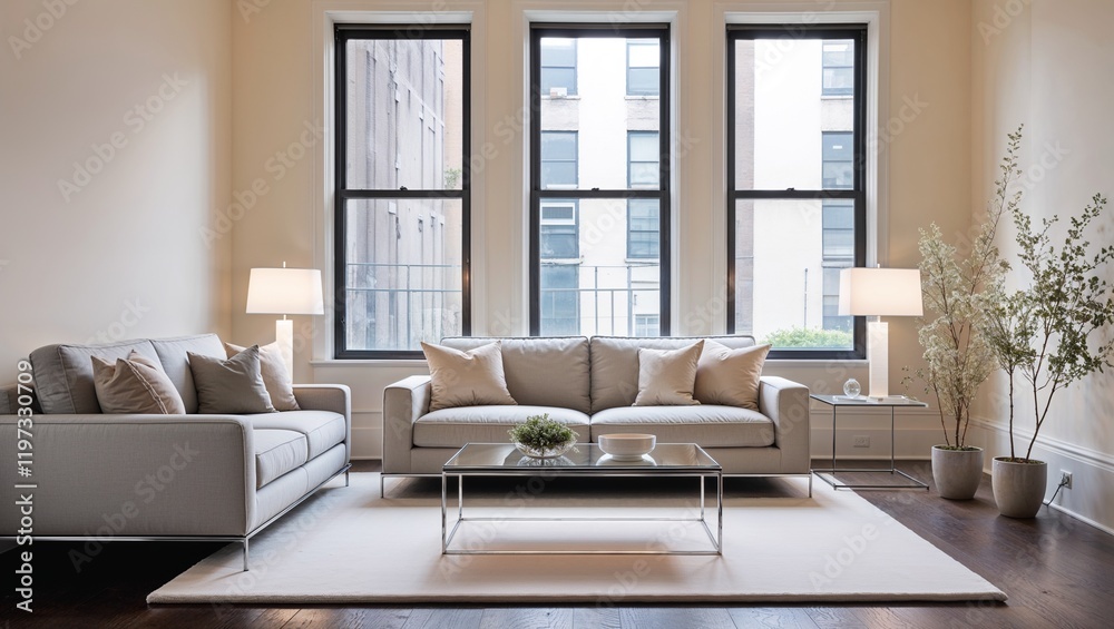 Fototapeta premium A Serene and Inviting Living Room Designed for Comfort with Cozy Furniture and Elegant Decor Elements