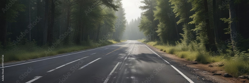 A worn asphalt road winding through a dense forest, road, wilderness A worn asphalt road winding through a dense forest, road, wilderness