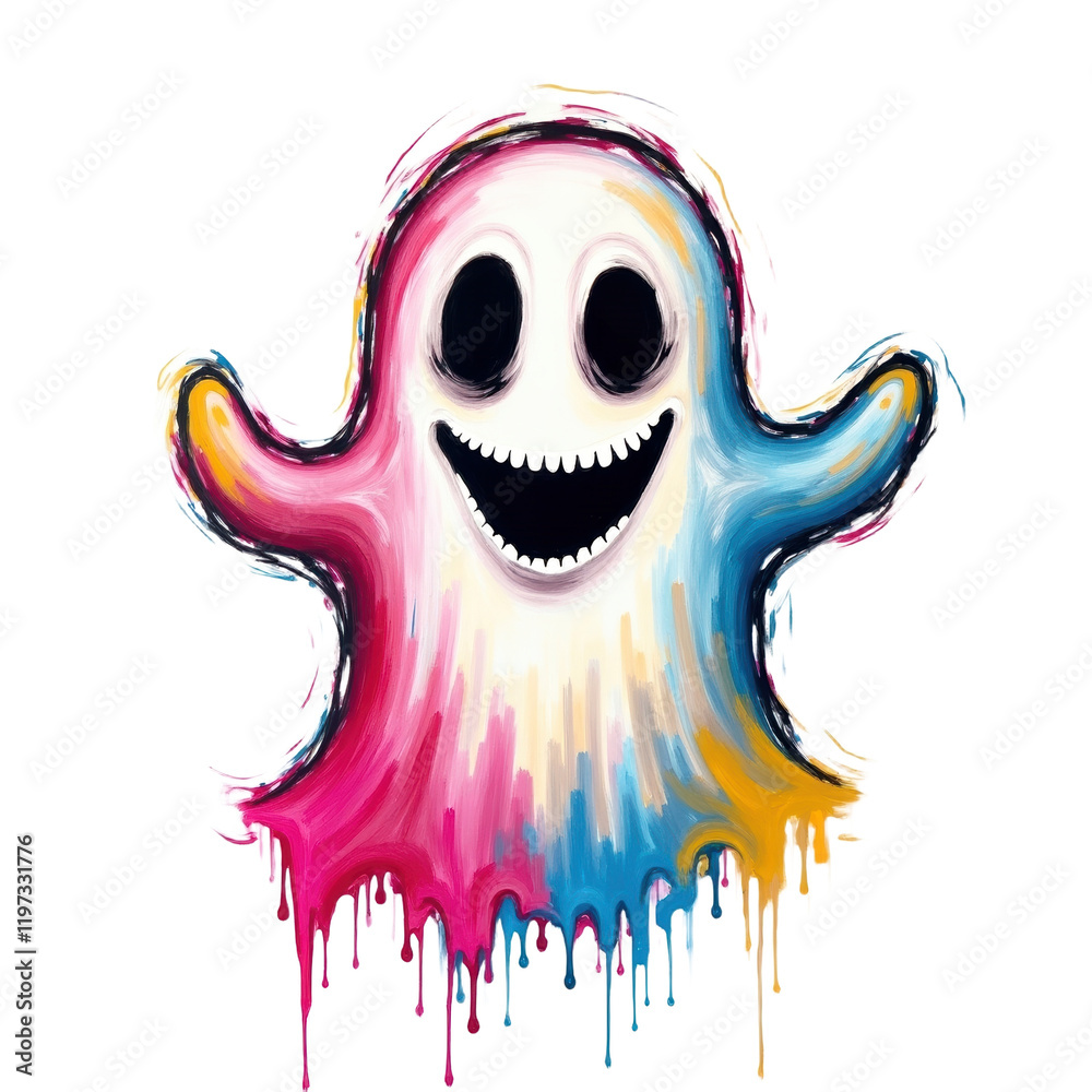 playful ghost in vibrant pink blue and gold paint drips playful ghost in vibrant pink blue and gold paint drips