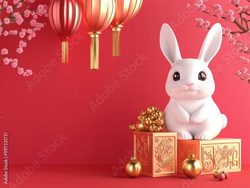 Celebrating Chinese New Year Minimalist Scene Indoor Decorative Elements Festive Background with Copy Space photo