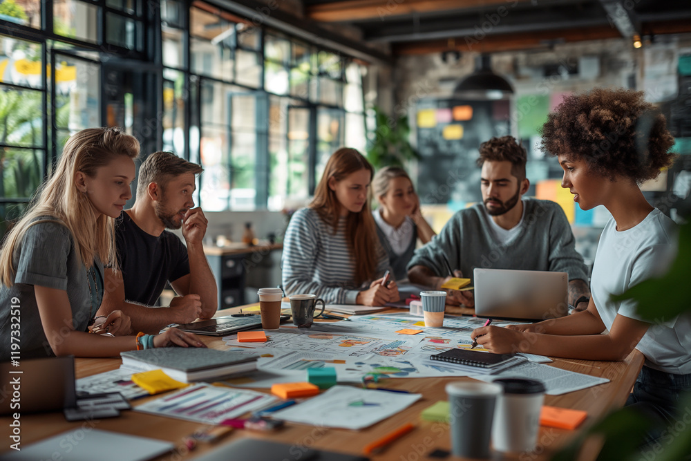 A group of people are sitting around a table with a laptop and a whiteboard A group of people are sitting around a table with a laptop and a whiteboard