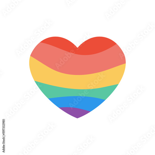 Heart in LGBTq rainbow colours, in minimalist style on white background. Design element for pride, t-shirt, flag, postcard, poster, social media post.