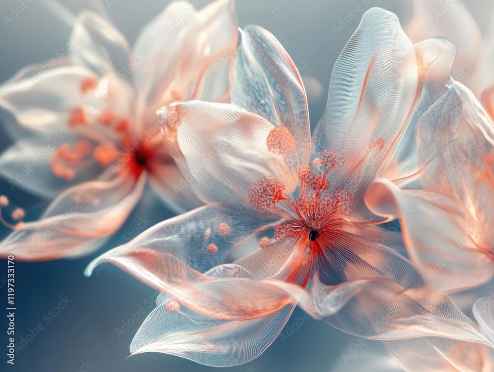 Fototapeta premium Artistically stylized pink and white flowers, with intricate details that capture their delicate beauty.