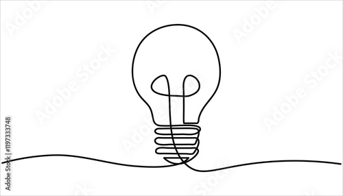 Light bulb continuous one line drawing illustration. Single line electric lamp icon