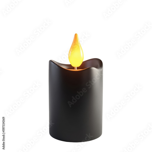 single black candle with a yellow flame