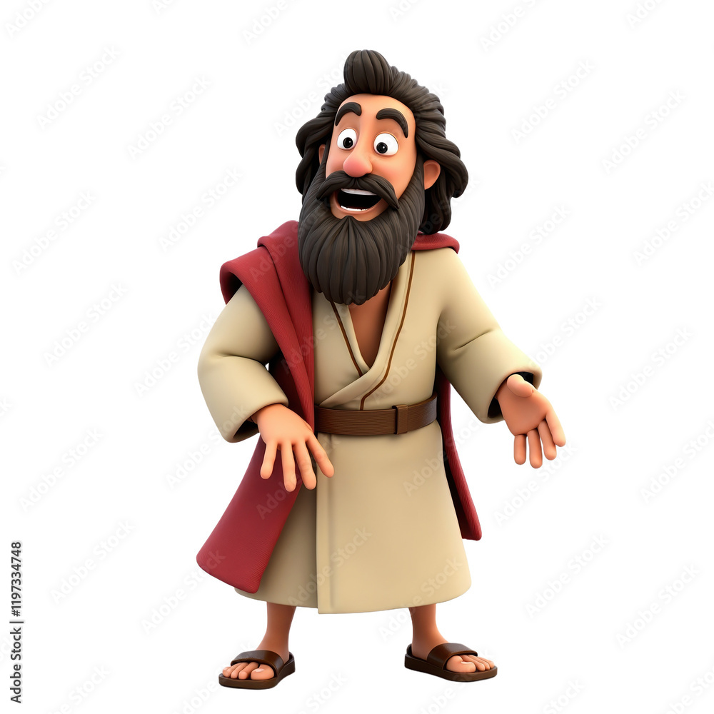 cheerful 3d-rendered cartoon man in beige robe and maroon cloak cheerful 3d-rendered cartoon man in beige robe and maroon cloak