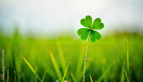 Cuadro en lienzo Sparkling shamrock clover in lush green field, St. Patrick’s Day