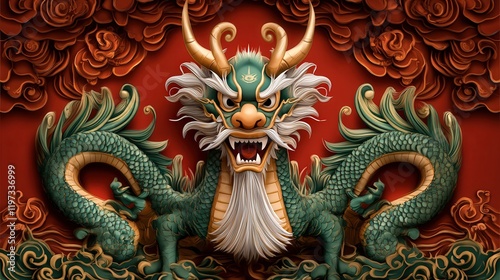 Wallpaper Mural Majestic Dragon with Long White Beard Surrounded by Enchanted Forest Evoking Mystical Atmosphere of Fantasy and Adventure in a Vibrant Landscape Torontodigital.ca