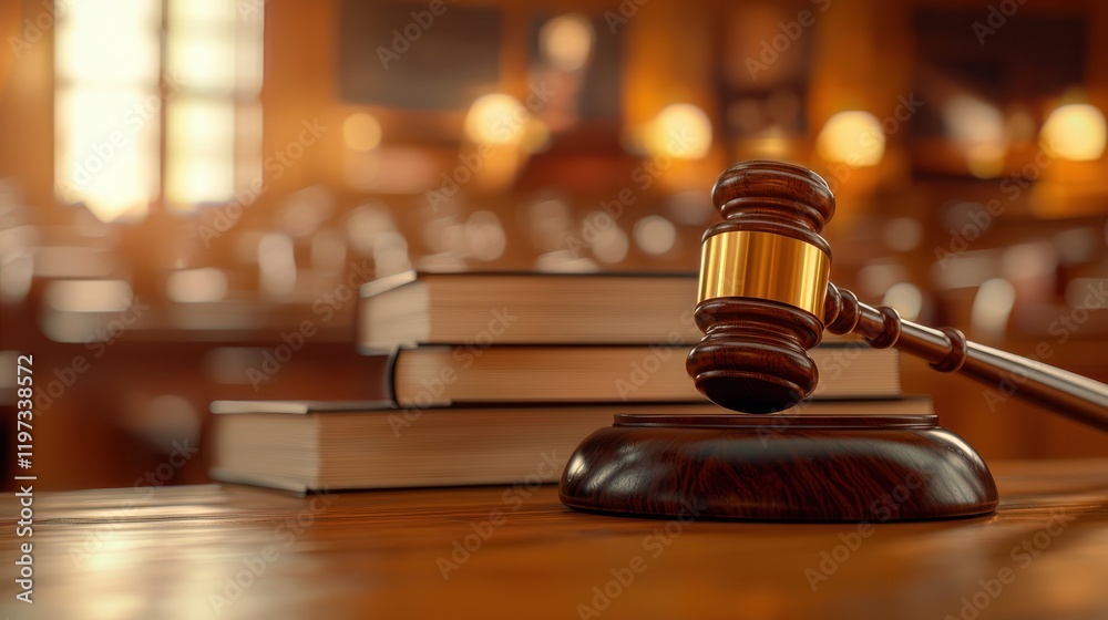 judge bench with gavel and legal books, symbolizing justice and law. warm lighting creates serious atmosphere, perfect for courtroom setting judge bench with gavel and legal books, symbolizing justice and law. warm lighting creates serious atmosphere, perfect for courtroom setting
