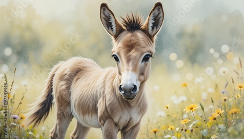 Adorable Kiang Foal in Wildflower Meadow photo