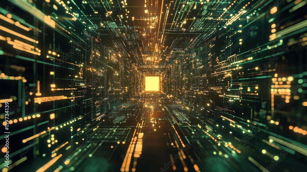 Obraz premium Digital circuit microchip on abstract background. Computing and technology concept. 3D Rendering