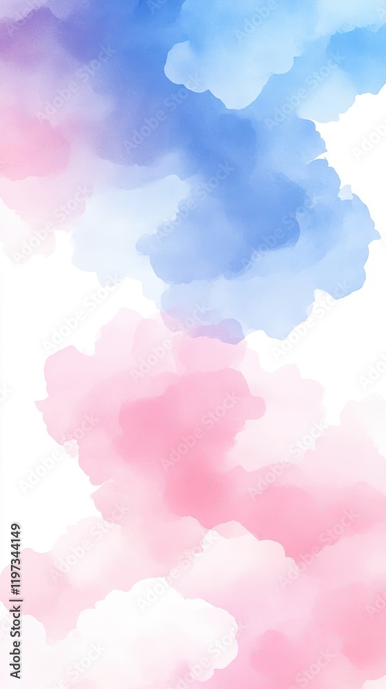 A watercolor pastel cute sky background with clouds in pink, blue, and light purple hues A watercolor pastel cute sky background with clouds in pink, blue, and light purple hues