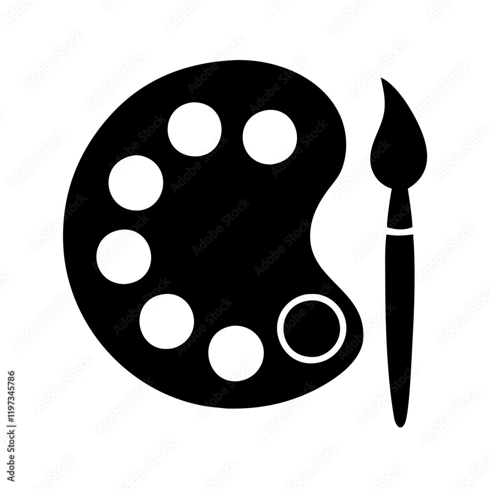 Black paint palette and brush illustration Black paint palette and brush illustration