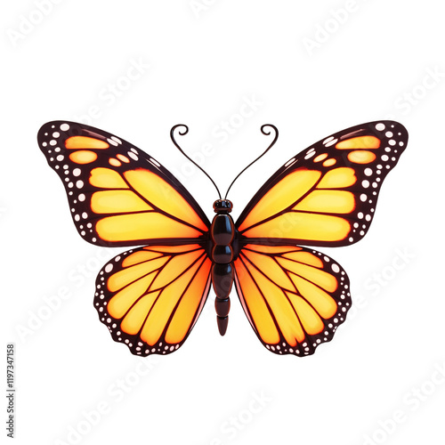 vibrant butterfly with dark brown and white accents on white background