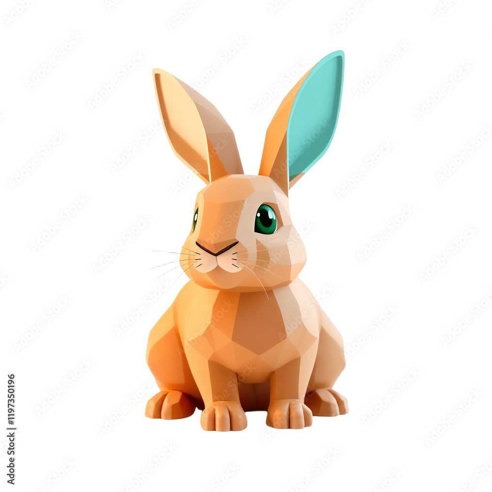 Fototapeta premium charming low-poly rabbit with teal ears