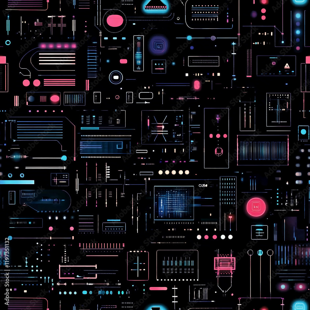 Futuristic circuit board texture with neon geometric pattern Futuristic circuit board texture with neon geometric pattern