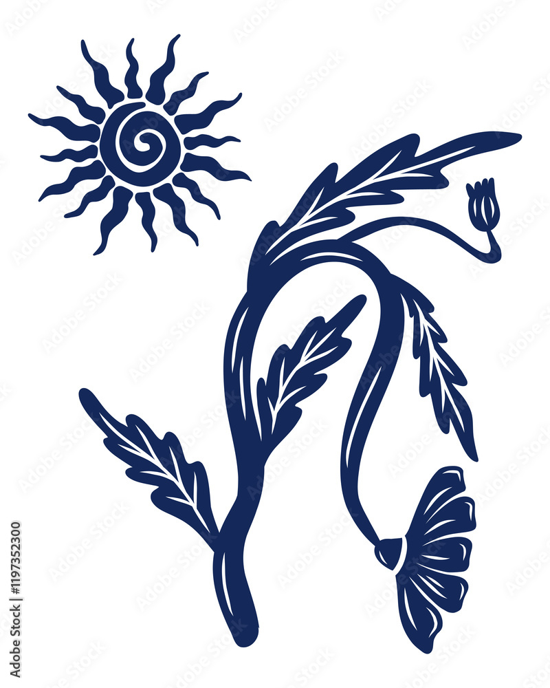 Fototapeta premium Leaf plant, botanical artwork poster silhouette vector illustration asset element nature, tropical leafs textie print art editable