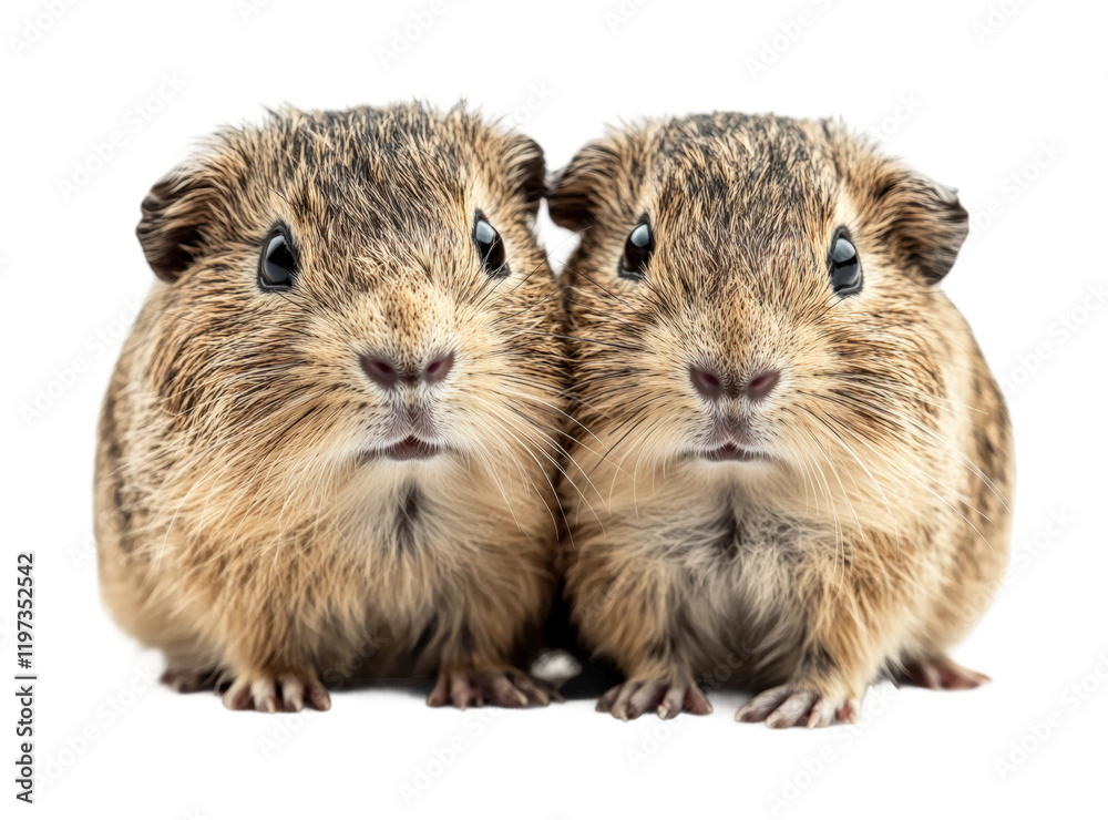 Two adorable guinea pigs on a high fidelity cutout animal portrait studio setting close-up view isolated on transparent background png Two adorable guinea pigs on a high fidelity cutout animal portrait studio setting close-up view isolated on transparent background png