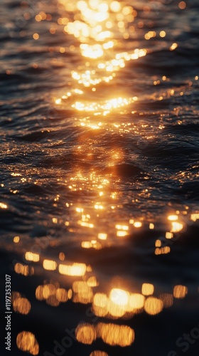 Golden reflections on water during sunset create a serene and calming atmosphere