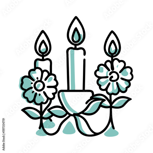 Floral candelabra illustration with glowing candles