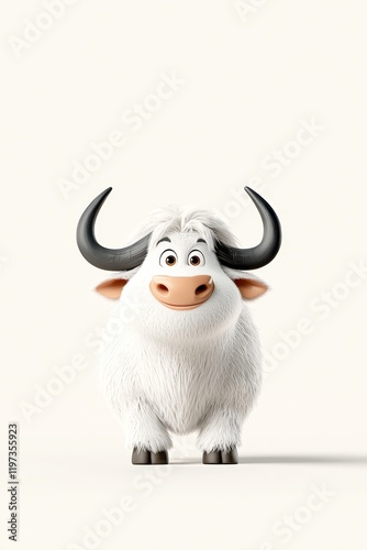A cute 3D animated ox positioned on a white background.