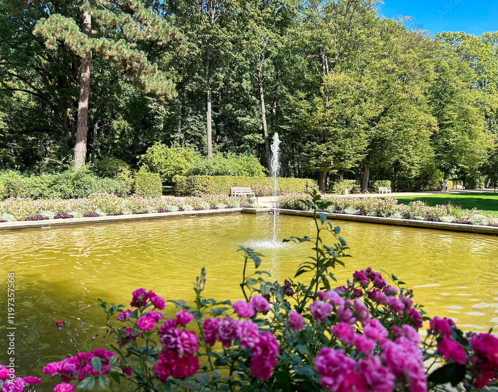 Fototapeta premium Beautiful view of the garden on a summer day.Warsaw. Poland.