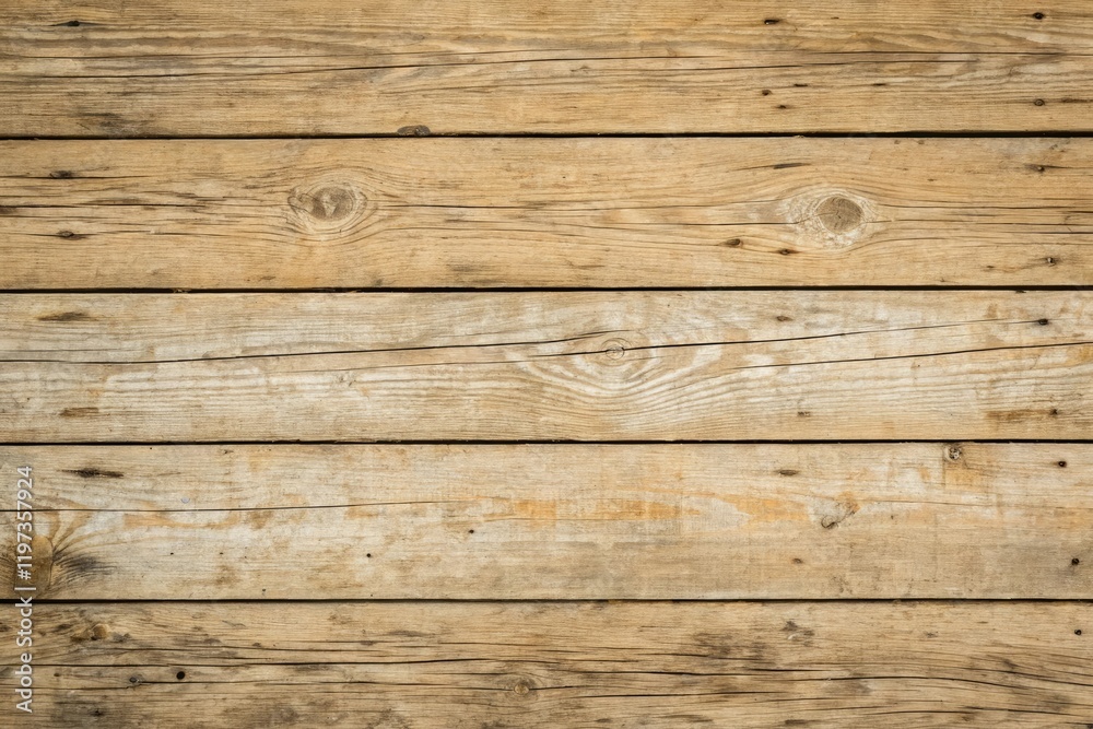 Naklejka premium A wooden plank background features a natural, textured finish reminiscent of worn and weathered driftwood, wooden, distressed, rustic, vintage