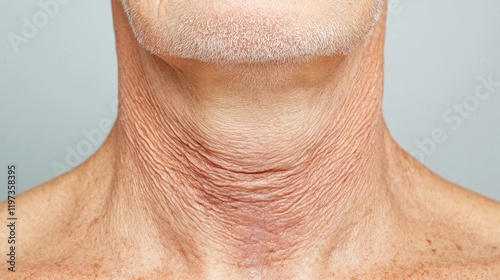 Skin Damaged Sun Concept, Close-up of a Male Neck Showing Signs of Damage and Pigmentation Variations in Skin Texture