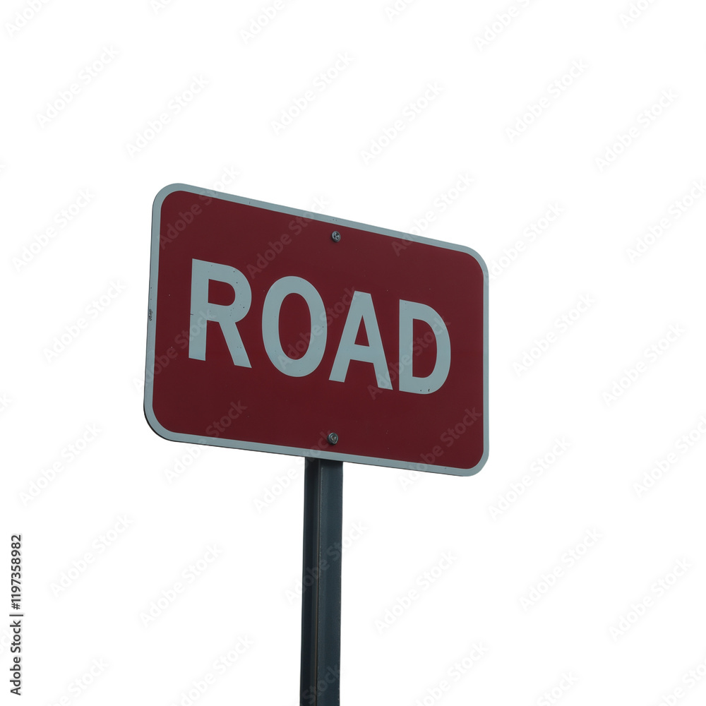 red road sign displays the word road in white against a hazy background red road sign displays the word road in white against a hazy background