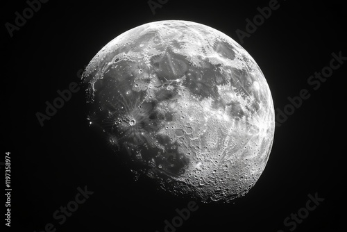 Moon's surface showing craters and texture under a clear night sky