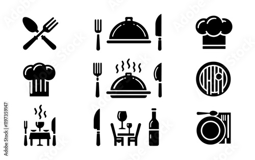 Restaurant Icons Set Simple Black and White 