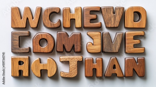 Unique wooden letters arranged creatively for educational or decorative purpo...